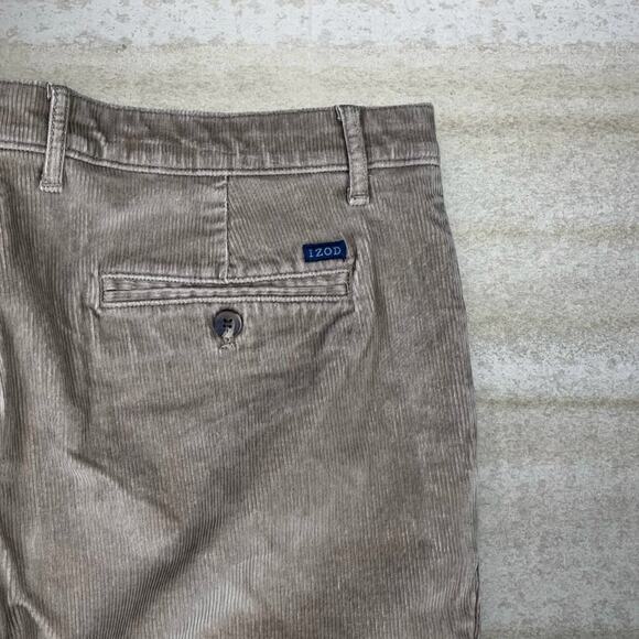 Izod Corduroy Pants Tan Regular Straight Leg Fit Flat Front - Picture 3 of 4
